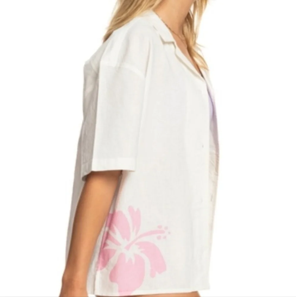 ROXY | Surf.Kind.Kate White Linen Short Sleeve Shirt - Picture 2 of 7
